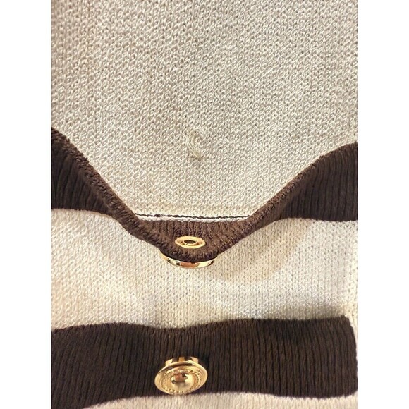 ST. JOHN BY MARIE GRAY SANTANA KNIT IVORY AND BROWN TRIM CARDIGAN SWEATER Sz L - Picture 7 of 10